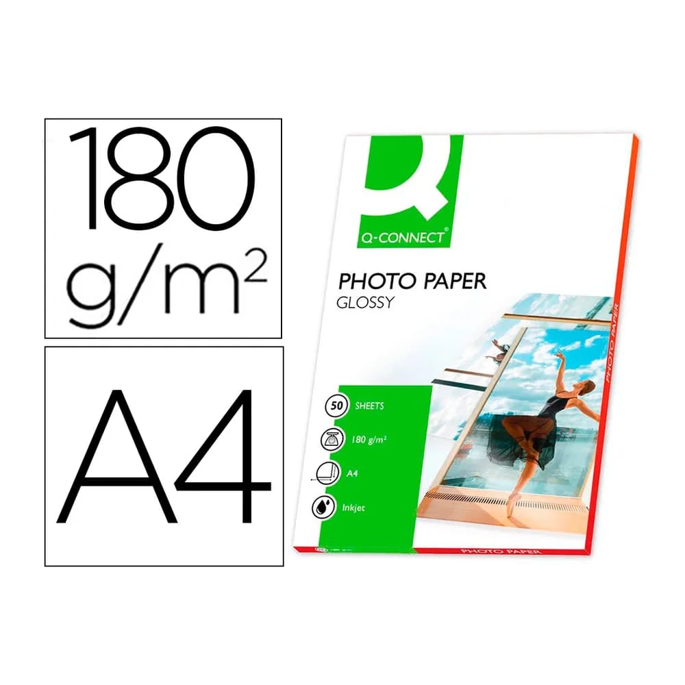Q-connect Papel q-connect foto glossy alta calidad digital photo para ink-jet bolsa de 50 hojas de