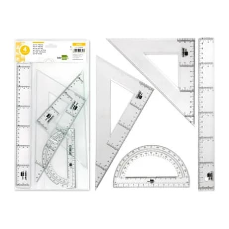 Liderpapel Juego escuadra y cartabon 25cm regla 30cm y semicirculo 15cm liderpapel en petaca incolora