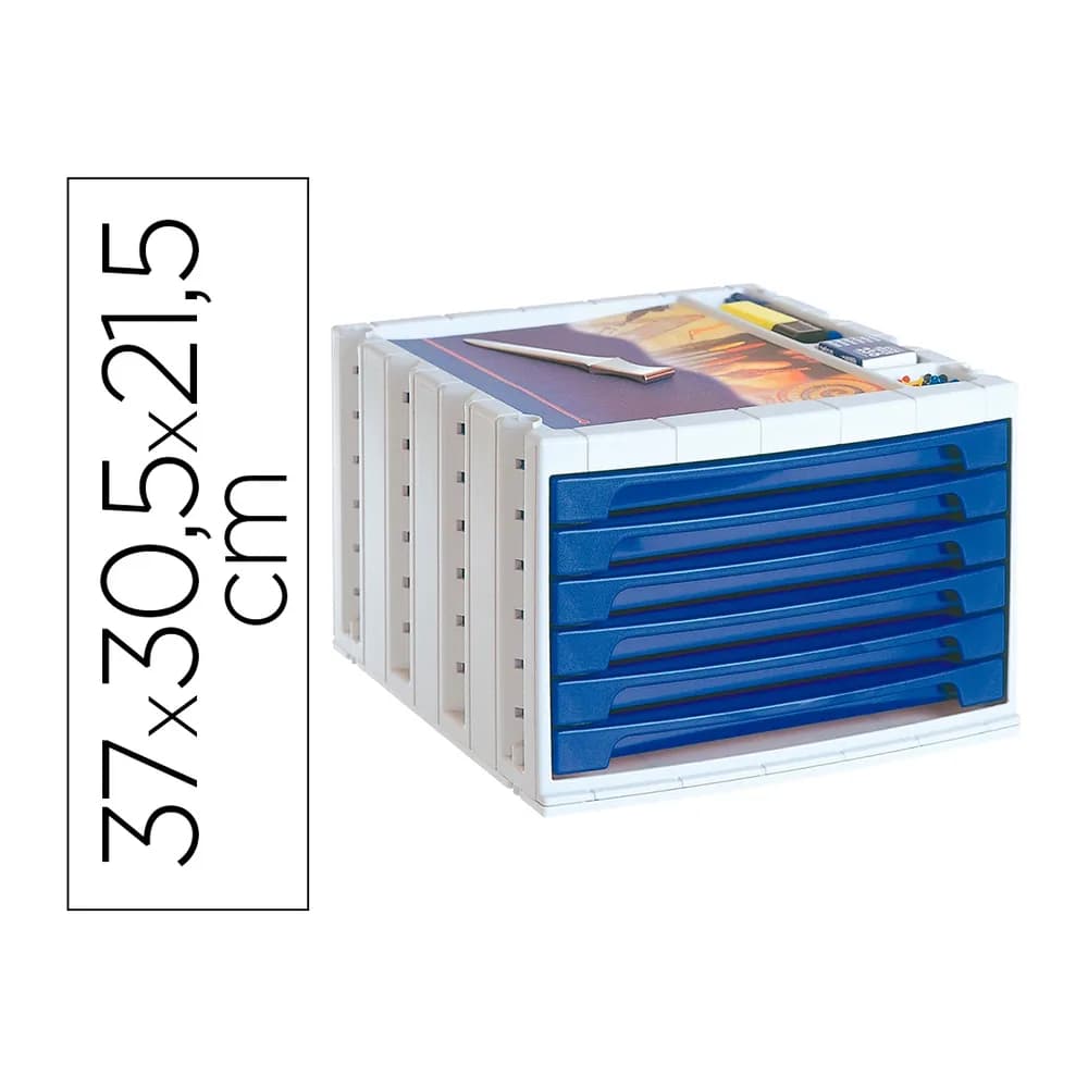 Fichero cajones de sobremesa archivo 2000 305x370x215 mm bandeja organizadora superior 6 cajones azul opaco