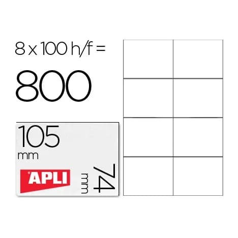Apli Etiqueta adhesiva apli 1279 tamaño 105x74 mm para fotocopiadora laser ink-jet caja con 100 hojas din a4
