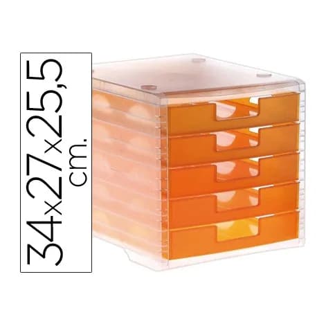Fichero cajones de sobremesa archivo 2000 340x270x260 mm apilables 5 cajones naranja mandarina translucido
