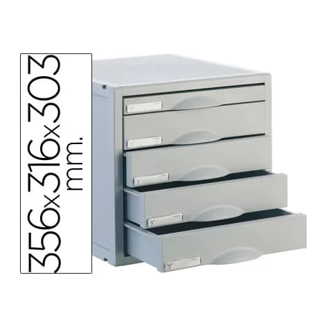 Archivo 2000 Fichero cajones de sobremesa archisystem 356x316x303 mm 5 cajones color gris 4 de 52mm y 1 de 22mm