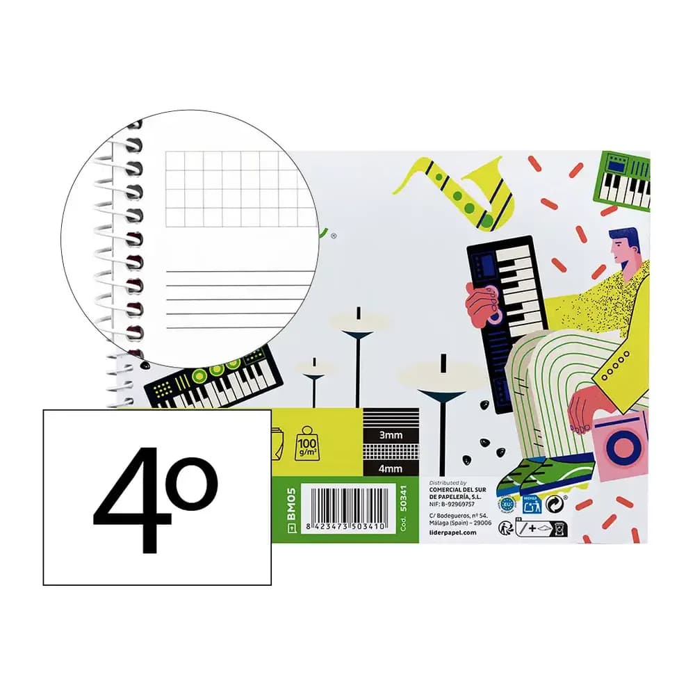 Liderpapel Bloc musica liderpapel combi pentagrama 3mm mas cuadricula de 4mm para anotaciones cuarto20 hojas 100g/m2
