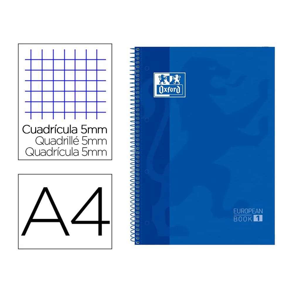 Oxford Bloc espiral oxford tapa extradura microperforado din a4 80 hojas cuadros 5mm