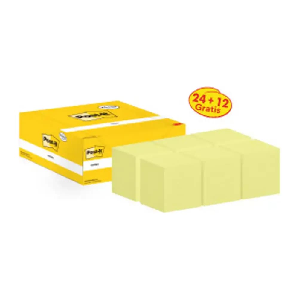 Post-it Bloc de notas adhesivas quita y pon post-it 76x76 mm pack promocional 24+12 unidades