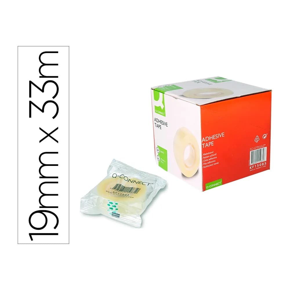 Q-connect Cinta adhesiva q-connect transparente 33 mt x 19 mm encelofanada