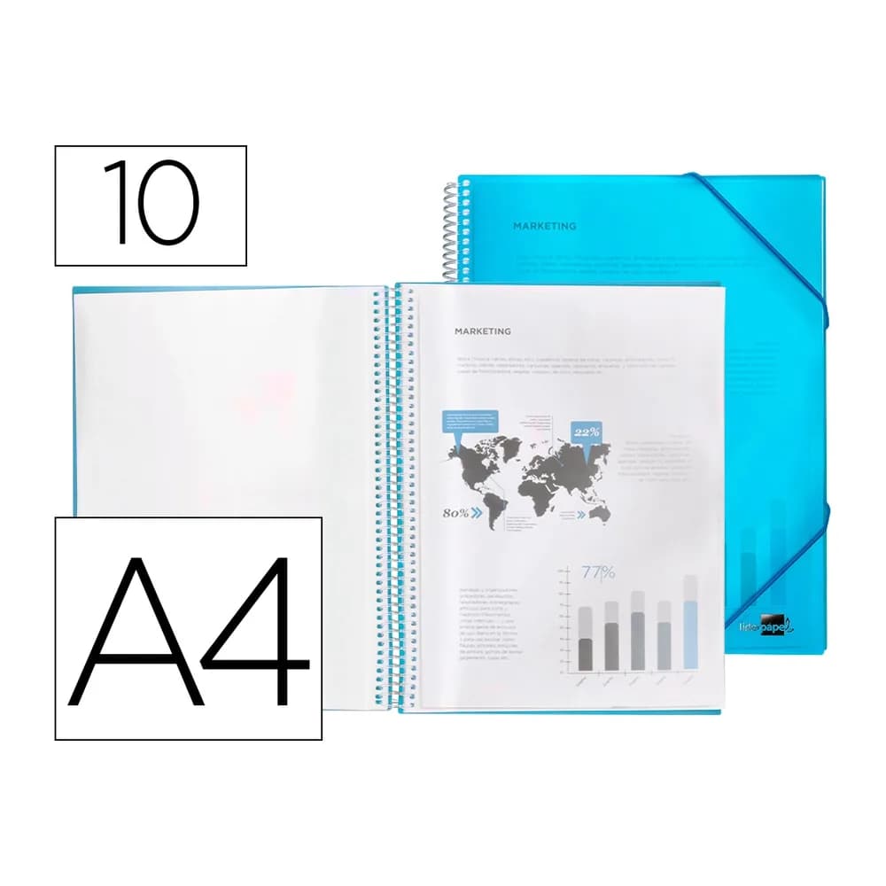Liderpapel Carpeta liderpapel escaparate con espiral 10 fundas polipropileno din a4 azul