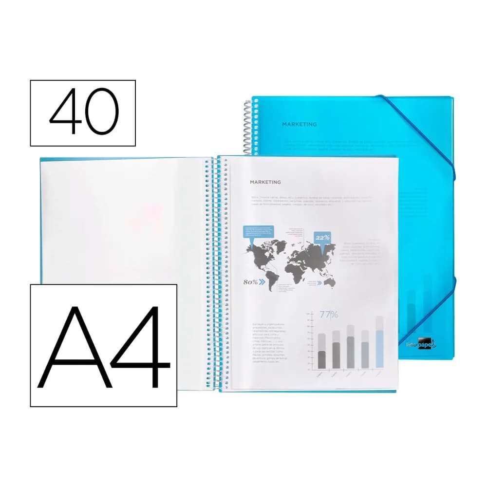 Liderpapel Carpeta liderpapel escaparate con espiral 40 fundas polipropileno din a4