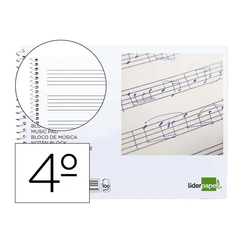 Liderpapel Bloc musica liderpapel pentagrama 4mm cuarto 20 hojas 100g/m2