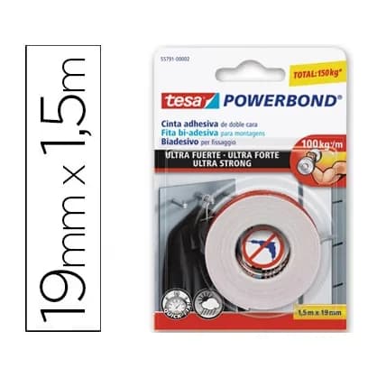 Tesa Cinta adhesiva tesa doble cara ultra strong extrafuerte para interior y exterior 1,5m x19mm