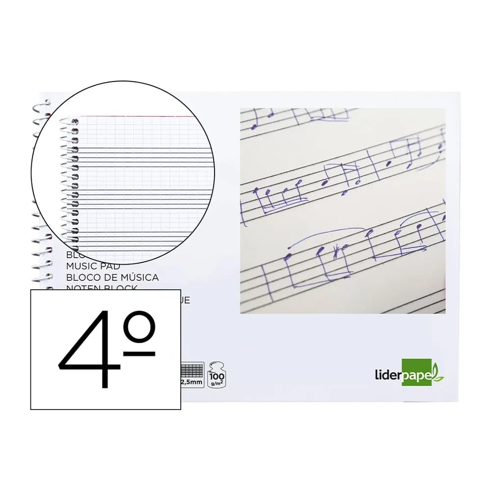 Liderpapel Bloc musica liderpapel combi pentagrama cuadriculado 2,5mm cuarto 20 hojas 100g/m2