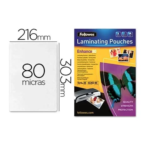 Fellowes Bolsa de plastificar fellowes brillo din a4 80 mc pack 25 unidades