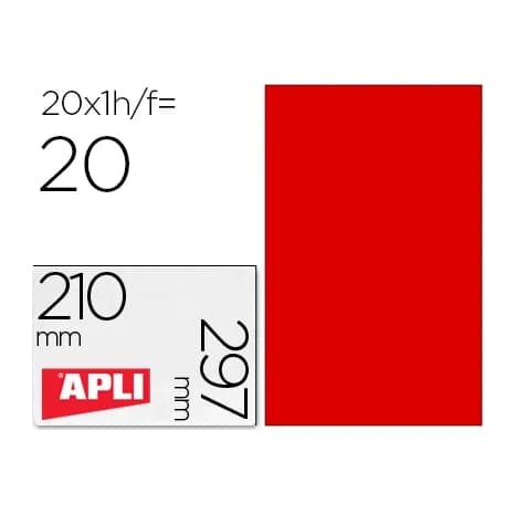 Apli Etiqueta adhesiva apli 02880 tamaño 210x297 mm para fotocopiadora laser ink-jet caja con 20 hojas din a4 rojo