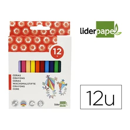Liderpapel Lapices cera liderpapel caja de 12 unidades colores surtidos