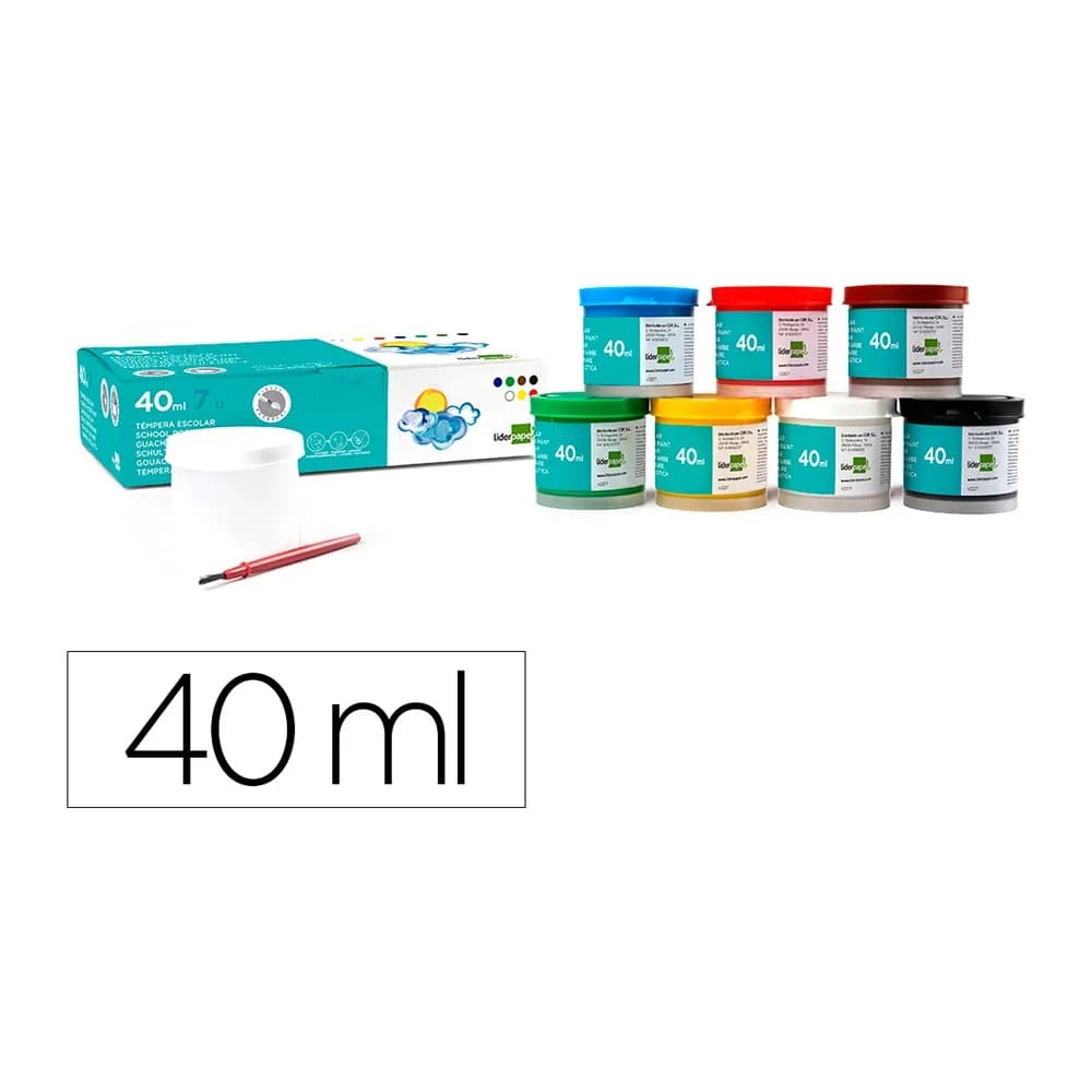 Liderpapel Tempera escolar liderpapel 40 ml caja colores surtidos con pincel