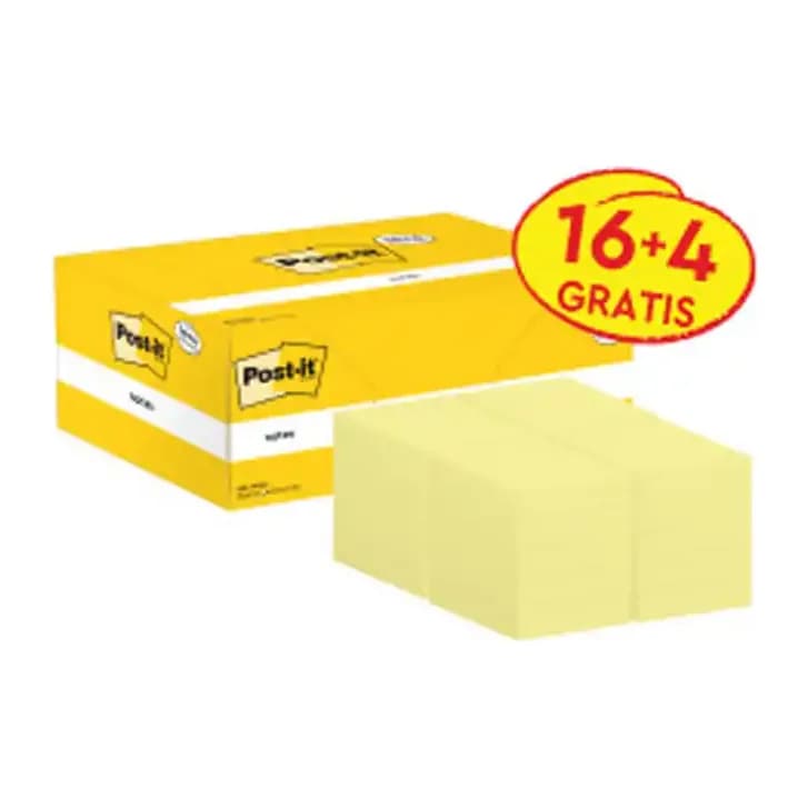 Post-it Bloc de notas adhesivas quita y pon post-it amarillo canario 38x51 mm pack promocional 16+4 gratis