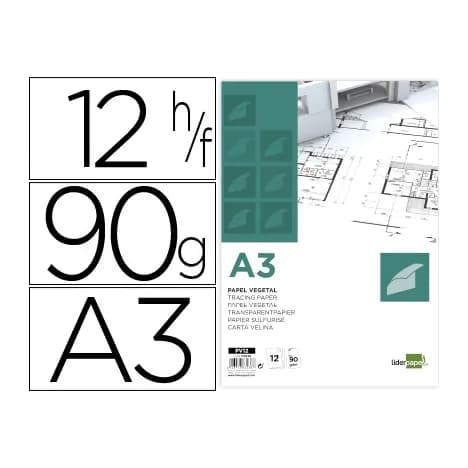 Liderpapel Papel vegetal liderpapel a3 90gr 297x420mm sobre de 12 hojas