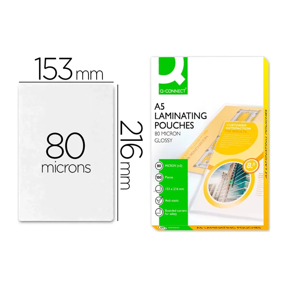 Q-connect Bolsa de plastificar q-connect 153 x 216 mm 80mc din a5 caja de 100 unidades