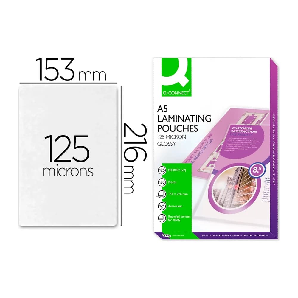 Q-connect Bolsa de plastificar q-connect 153 x 216 mm 125 mc din a5 a caja de 100 unidades