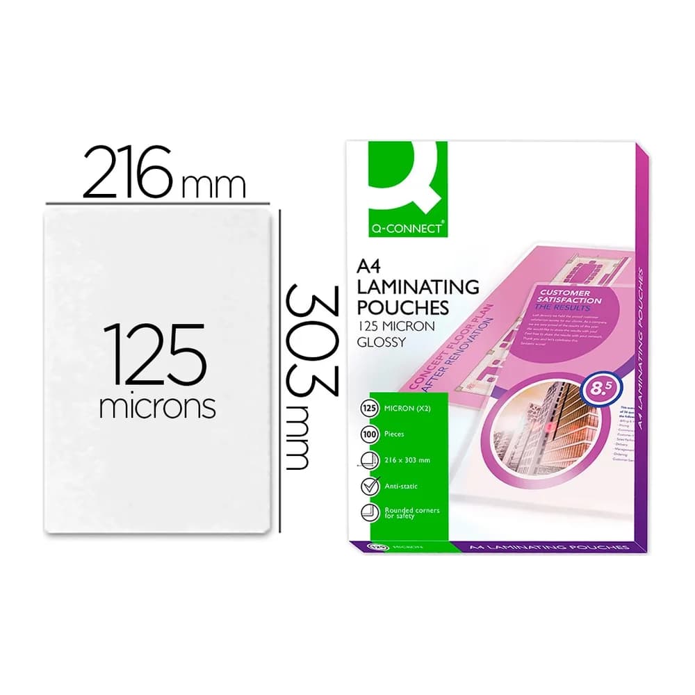 Q-connect Bolsa de plastificar q-connect 303 x 216 mm 125 mc din a4 a caja de 100 unidades
