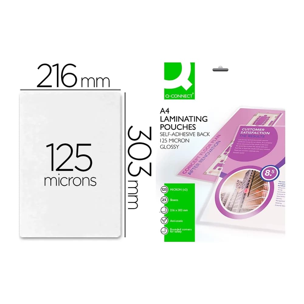 Q-connect Bolsa de plastificar q-connect 303 x 216 mm 125 mc din a4 autoadhesivas caja de 25 unidades