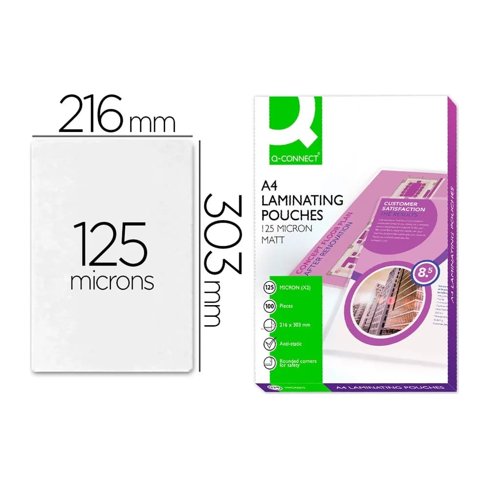 Q-connect Bolsa de plastificar q-connect 303 x 216 mm 125 mc din a4 mate sin reflejos caja de 100 unidades