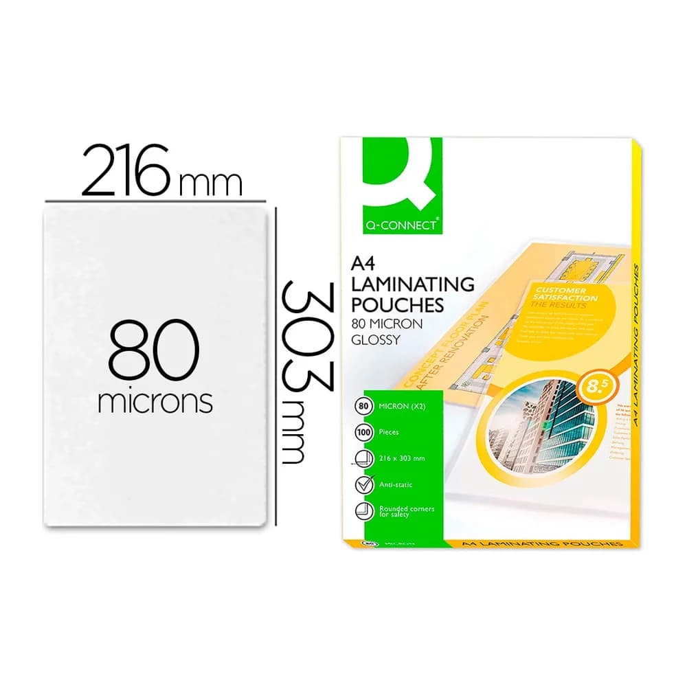 Q-connect Bolsa de plastificar q-connect 303 x 216 mm 80 mc din a4 caja de 100 unidades