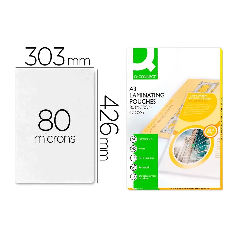 Q-connect Bolsa de plastificar q-connect 303 x 426 mm 80 mc din a3 caja de 100 unidades