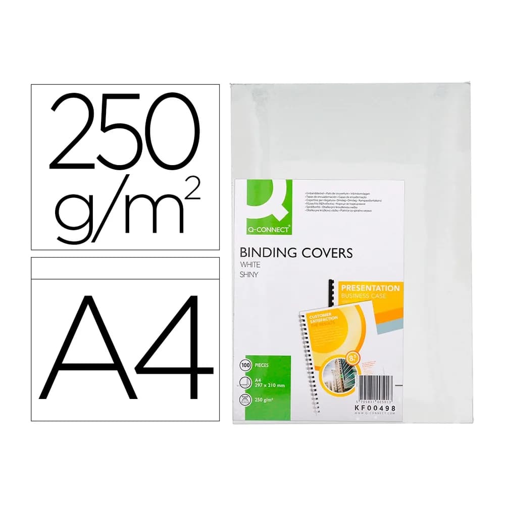 Q-connect Tapa de encuadernacion q-connect carton din a4 blanco brillante 250 gr caja de 100 unidades