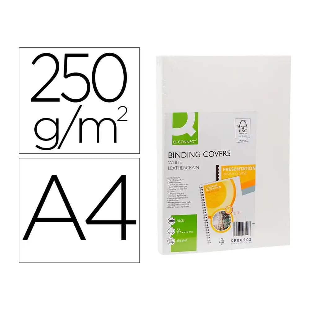 Q-connect Tapa de encuadernacion q-connect carton din a4 blanco simil piel caja de 100 unidades