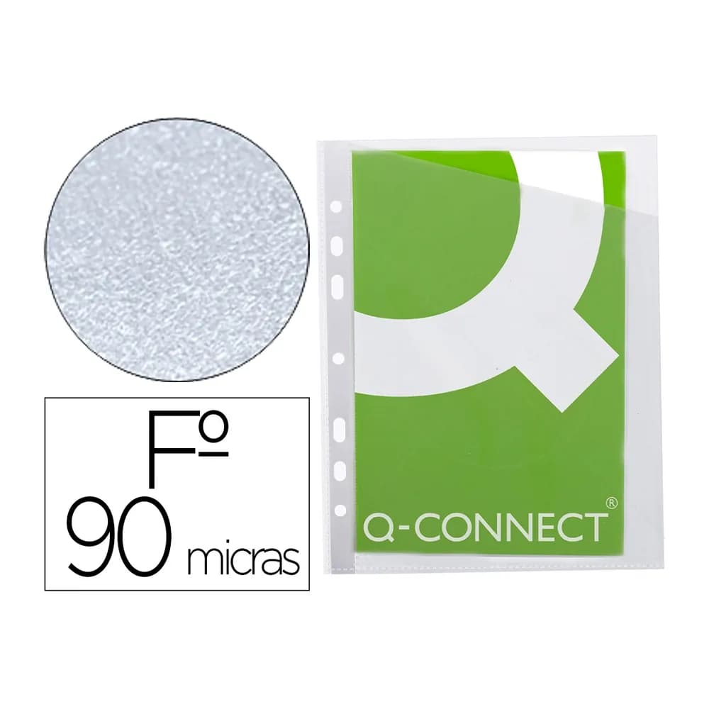 Q-connect Funda q-connect corte oblicuo 290x195 mm cristal 4 taladros pvc 90 mc caja de 100 unidades
