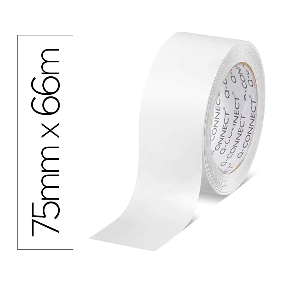 Cinta adhesiva de embalaje Q-Connect de polipropileno, 66 m × 75 mm – Blanco