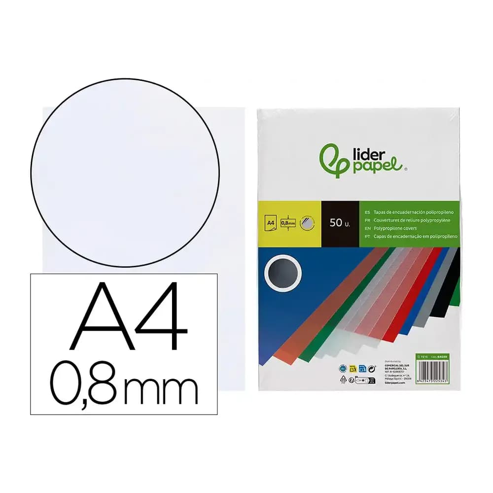 Liderpapel Tapa encuadernacion liderpapel polipropileno a4 0.8mm transparente paquete de 50 unidades