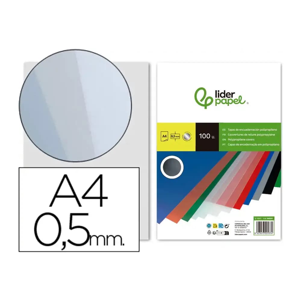 Liderpapel Tapa encuadernacion liderpapel polipropileno a4 0.5mm ahumada paquete de 100 unidades