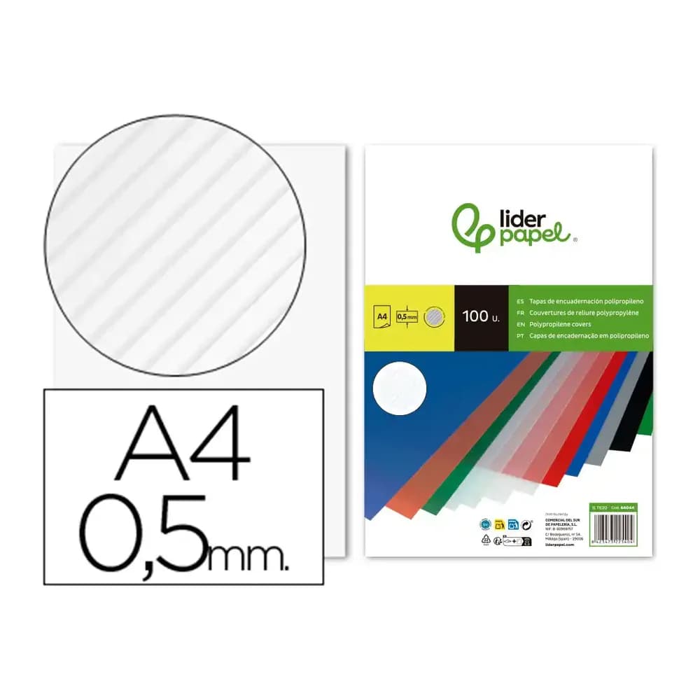 Liderpapel Tapa encuadernacion liderpapel polipropileno rayado a4 0.5mm paquete de 100 unidades