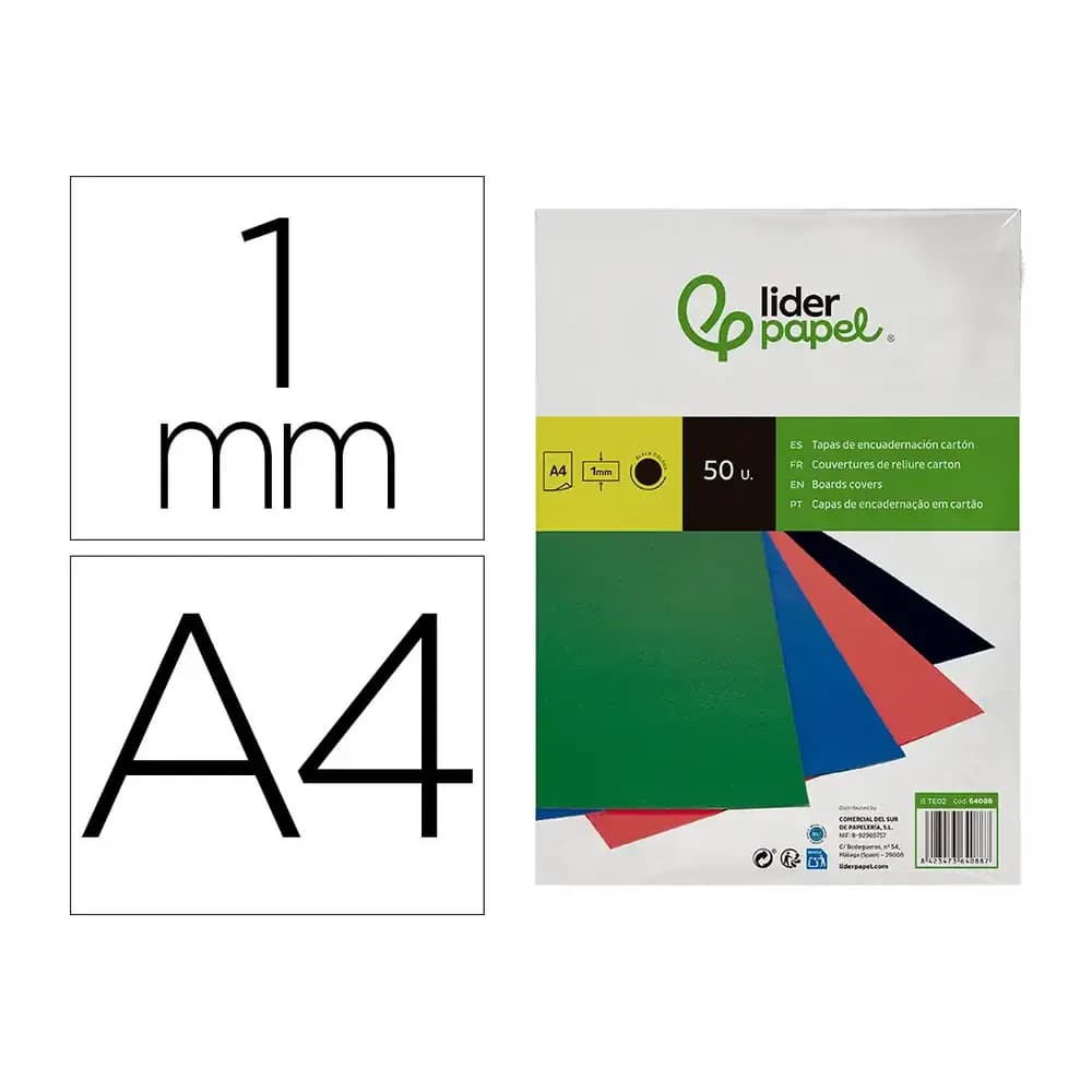 Liderpapel Tapa encuadernacion liderpapel carton a4 1mm paquete de 50 unidades