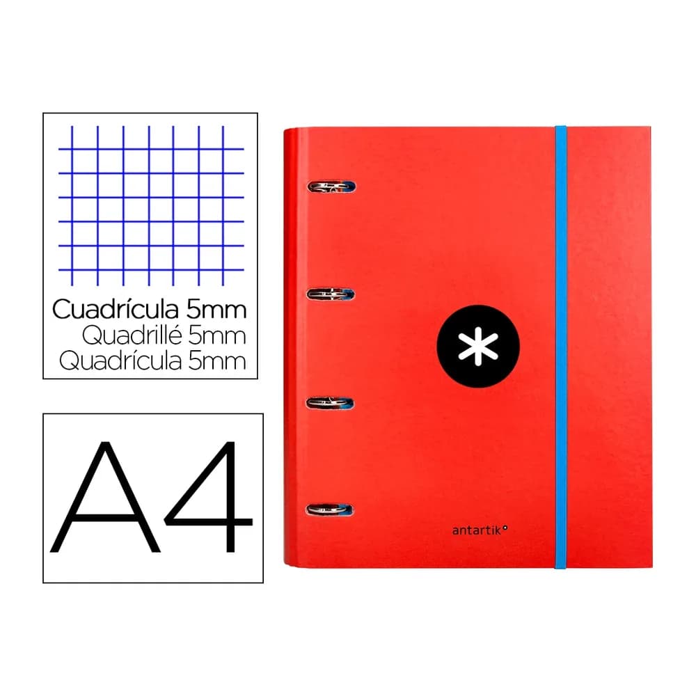 Antartik Carpeta con recambio antartik a4 cuadro 5mm forrada 4 anillas 40mm redondas con solapa