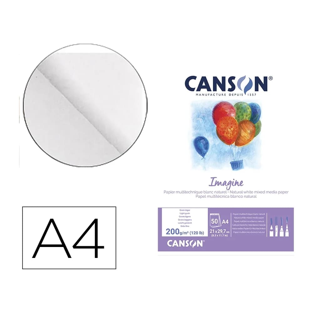Canson Bloc dibujo multitecnicas canson imagine din a4 encolado liso 21x29,7 cm 50 hojas 200 gr/m2