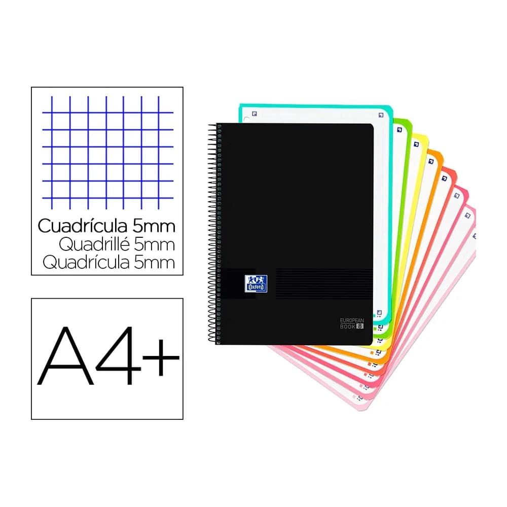 Oxford Cuaderno espiral oxford ebook 8 tapa plastico din a4+ 160 h cuadricula 5 mm black'n colors turquesa