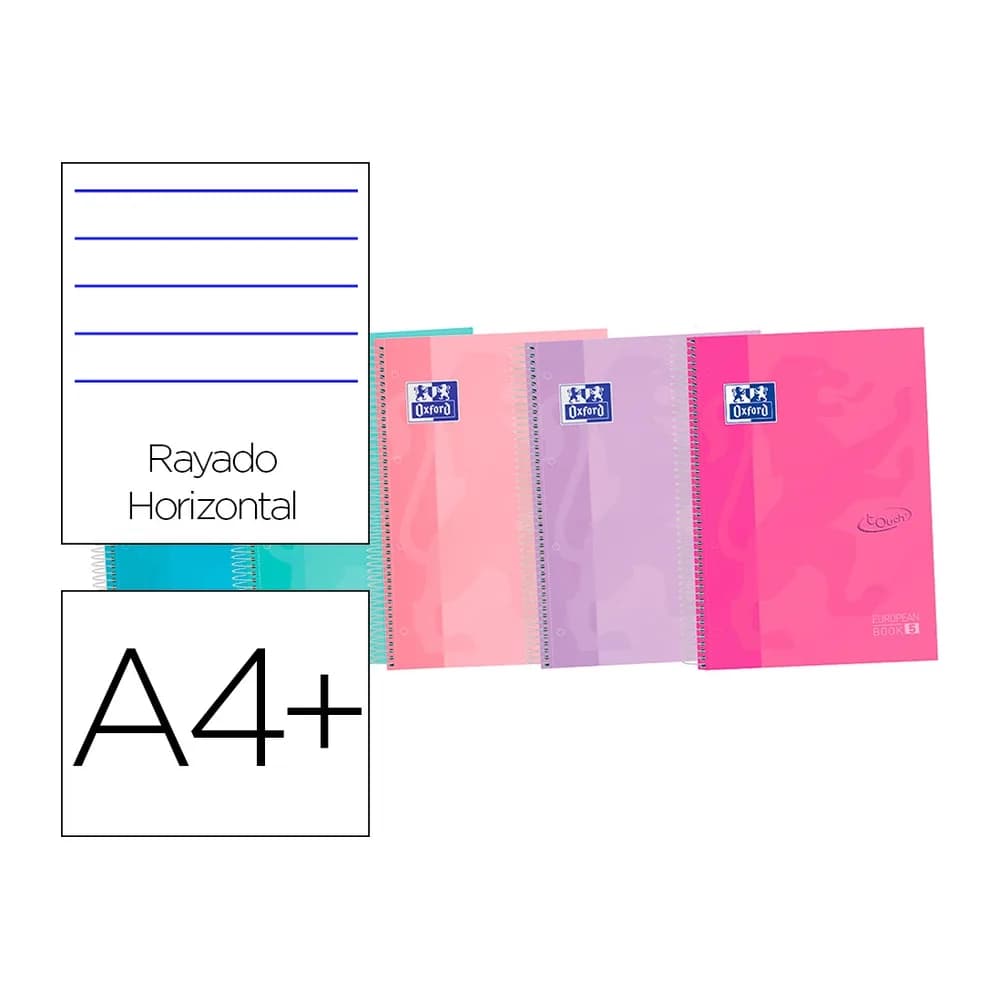 Oxford Cuaderno espiral oxford ebook 5 tapa extradura din a4+ 120 h horizontal colores surtidos touch