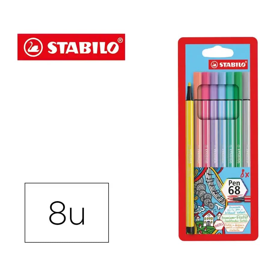Stabilo Rotulador stabilo acuarelable pen 68 estuche de 8 colores surtidos pastel