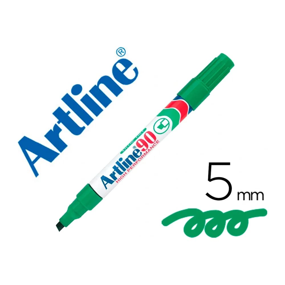 Artline Rotulador artline marcador permanente ek-90 punta biselada 5 mm papel metal y cristal · Verde