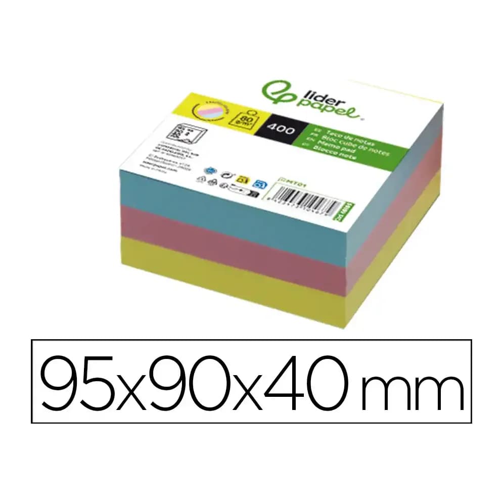 Liderpapel Taco papel liderpapel sin encolar 400 hojas 95x90x40 mm 80 g