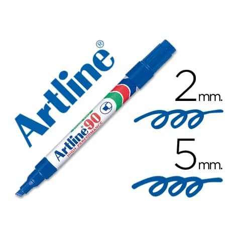 Artline Rotulador artline marcador permanente ek-90 punta biselada 5 mm papel metal y cristal · Azul