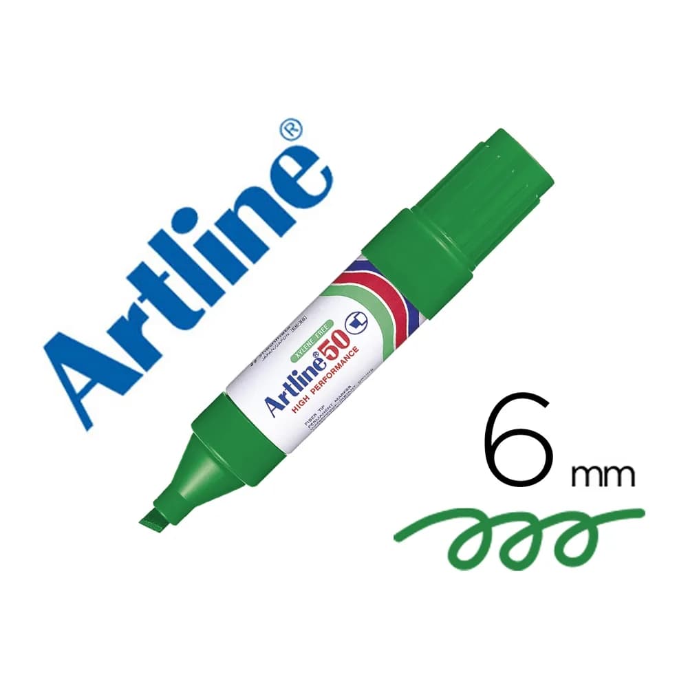 Artline Rotulador artline marcador permanente ek-50 verde -punta biselada 6 mm -papel metal y cristal