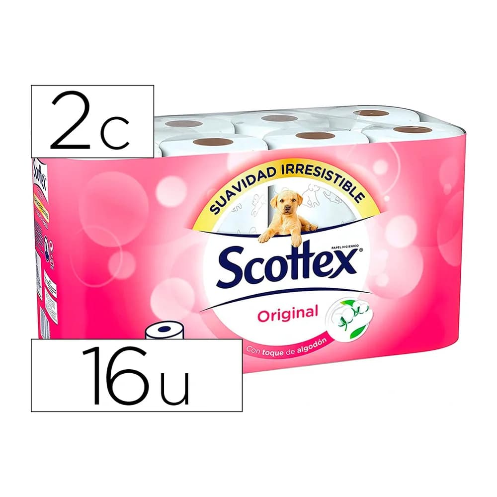 Scottex Papel higienico scottex original 2 capas paquete de 16 rollos 17,7 m