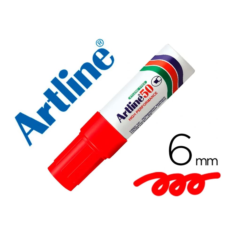 Artline Rotulador artline marcador permanente ek-50 rojo -punta biselada 6 mm -papel metal y cristal