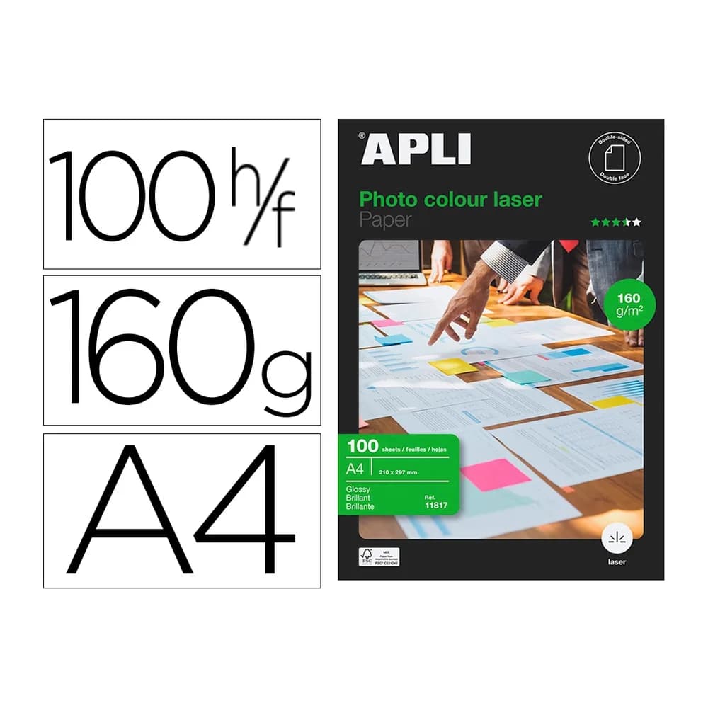 Apli Papel fotografico apli glossy doble cara din a4 pack de 100 hojas 160 gr