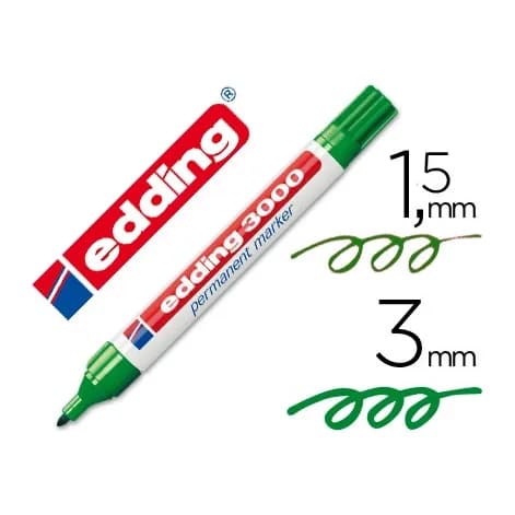 Rotulador edding marcador permanente 3000 verde punta redonda 1,5-3 mm recargable