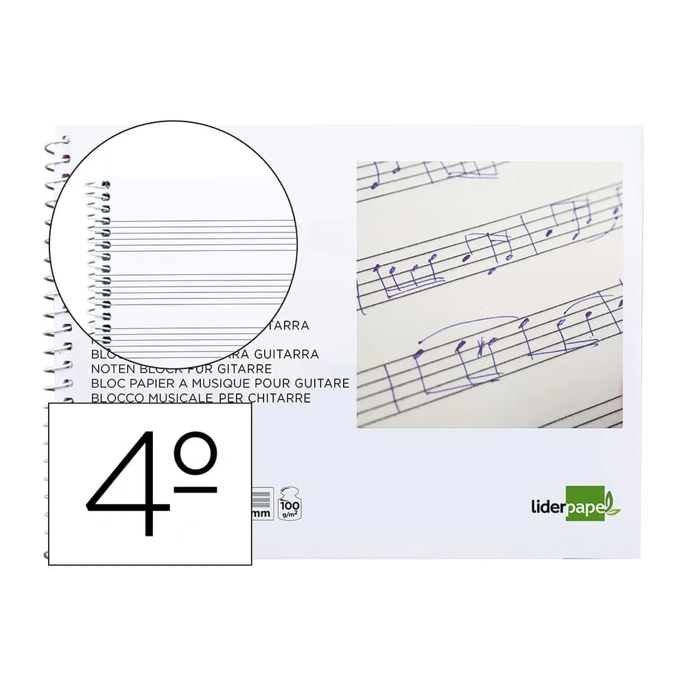 Liderpapel Bloc musica liderpapel para guitarra hexagrama 3 mm cuarto 20 hojas 100g/m2